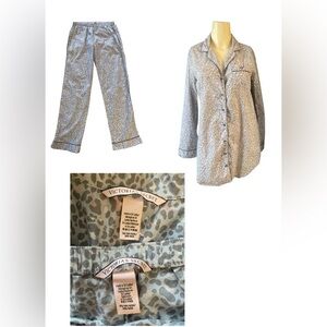 Victoria's Secret Angel Collection Gray Leopard Pajama Set women XS 100% cotton